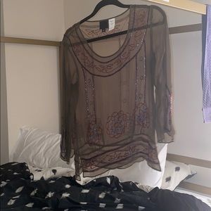 Vintage Anna Sui sheer beaded top